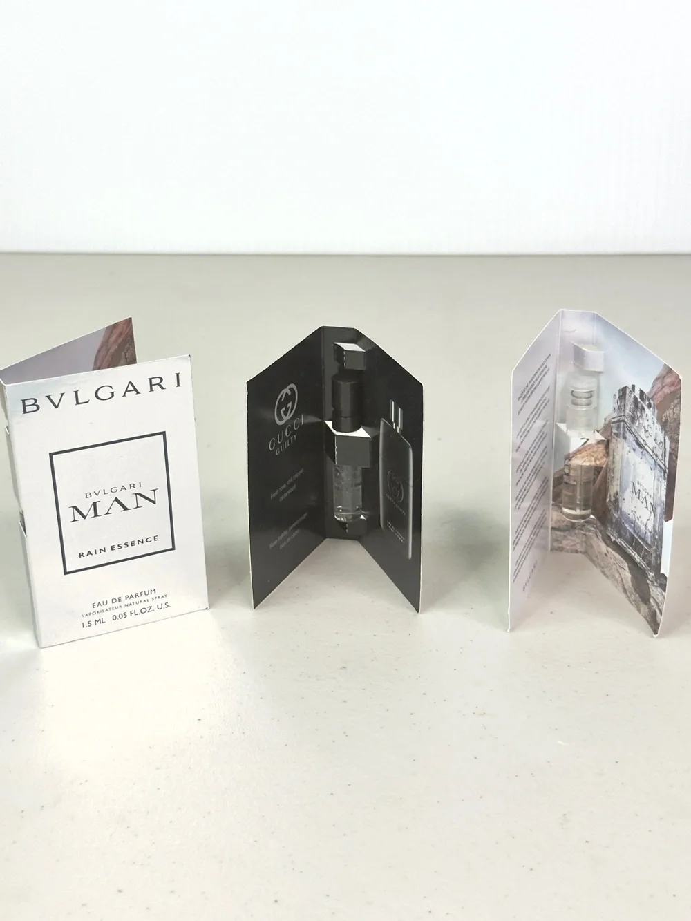 Authentic Men’s Cologne Sample Bundle Bvlgari Rain Essence Gucci Guilty